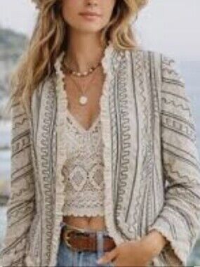 Coldwater Creek Linen Silk Embroidered Ruffle Jacket. Quiet Luxury.Silk & LInen.